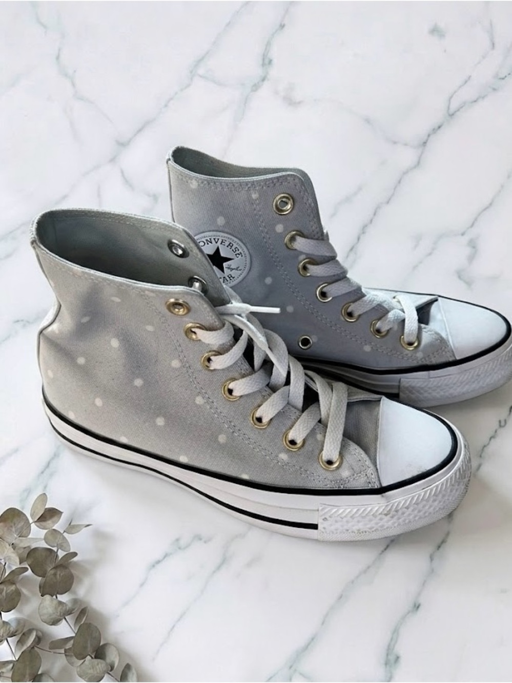 Converse High Top Sneakers - Light Gray/Blue Polka Dot